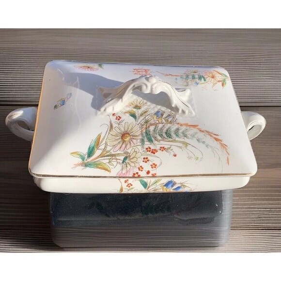 Vintage Royal Semi Porcelain John Maddox & Sons Covered floral Vegetable Dish - Picture 6 of 6